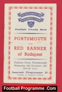 Portsmouth v Red Banner 1956 - Budapest Hungary Team - football programme