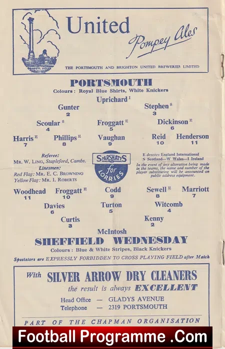 Portsmouth v Sheffield Wednesday 1953