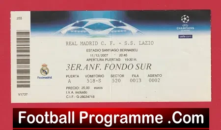 Real Madrid v Lazio 2007 – Football Ticket Spain