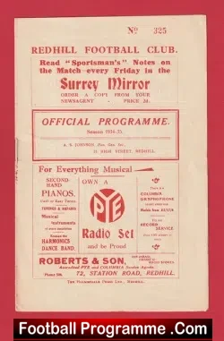 Redhill v Barclays Bank 1935 – Rare 1930’s Football Programme
