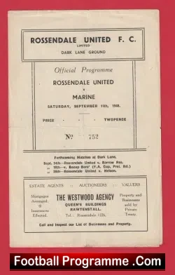 Rossendale United v Marine 1948 – 1940s Football Programme