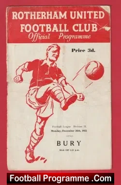 Rotherham United v Bury 1955 - football programme