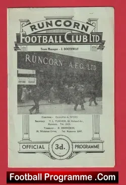 Runcorn v Frickley Colliery 1961 - Cheshire League - football programme