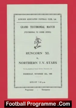 Runcorn v Northern TV Stars 1966 - Testimonial + Johnnie Morris - football programme