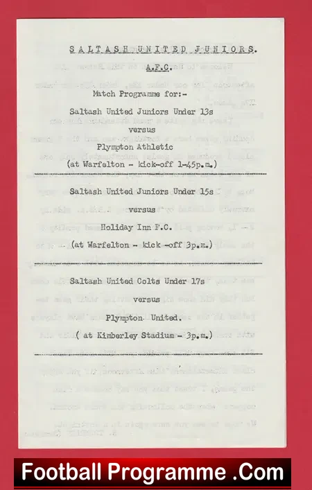 Saltash v Plympton Athletic 1990s ? – Under 15 + 13 + 17 Boys
