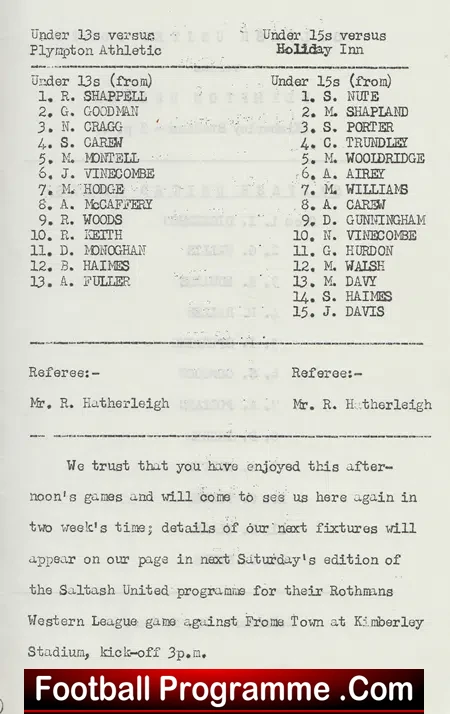 Saltash v Plympton Athletic 1990s ? - Under 15 + 13 + 17 Boys