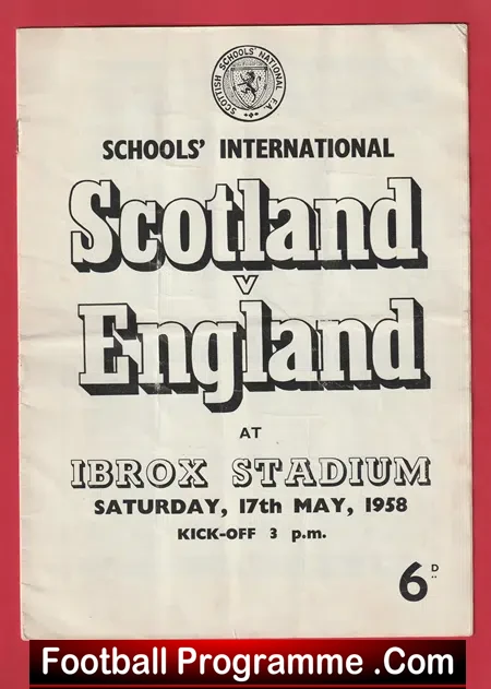 Scotland v England 1958 – Schoolboys Match Ibrox