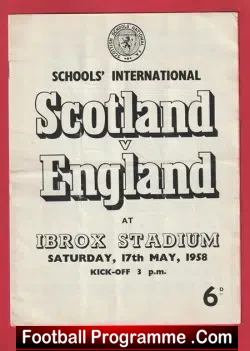 Scotland v England 1958 – Schoolboys Match Ibrox
