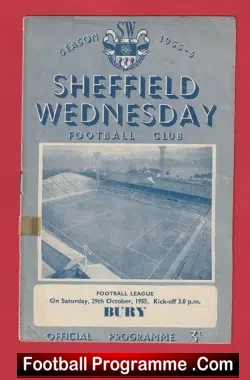 Sheffield Wednesday v Bury 1955 - football programme