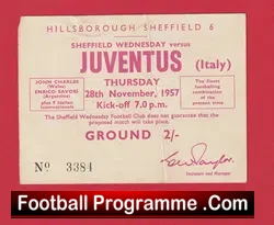 Sheffield Wednesday v Juventus 1957 – Football Ticket