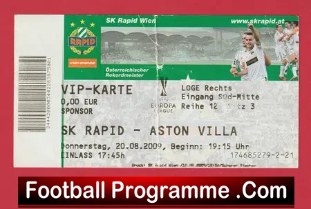 SK Rapid Wien v Aston Villa 2009 – Football Ticket Austria