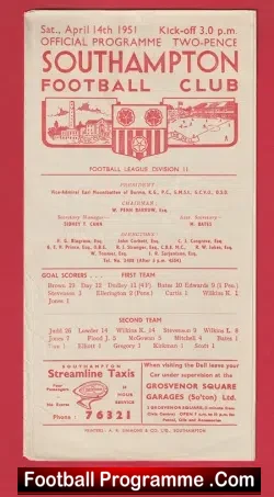 Southampton v Manchester City 1951 - football programme