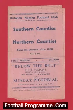 Southern Counties v Northern Counties 1937 - at Dulwich Hamlet - football programme