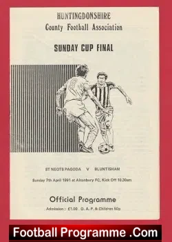 St Neots Pagoda v Bluntisham 1991 - Sunday Cup Final - football programme