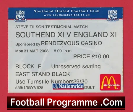 Steve Tilson Testimonial Benefit Match Ticket Southend United 03