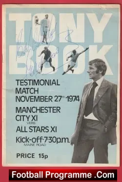 Tony Book Testimonial Benefit Match Manchester City 1974 SIGNED - football memorabilia