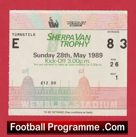 Torquay United v Bolton Wanderers 1989 Members Cup Final Ticket