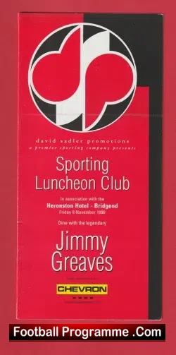 Tottenham Hotspur Jimmy Greaves Sporting Luncheon 1996 Bridgend