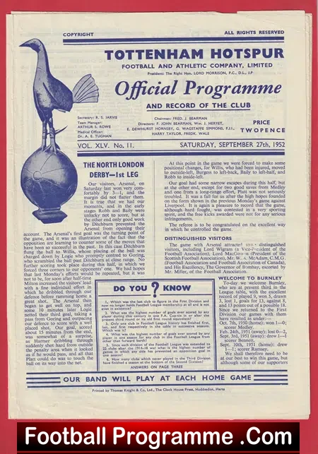 Tottenham Hotspur v Burnley 1952 – 1950’s