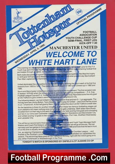Tottenham Hotspur v Manchester United 1990 Youth Cup Semi Final