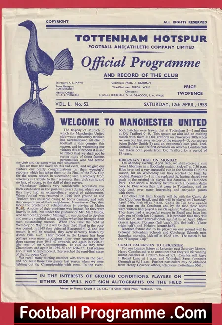Tottenham Hotspur v Manchester United 1958 – Man United 58