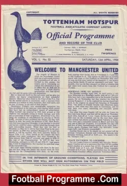 Tottenham Hotspur v Manchester United 1958 – Man United 58