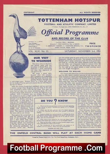 Tottenham Hotspur v Wolves 1951