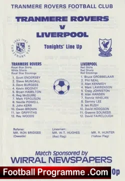 Tranmere Rovers v Liverpool 1990s - Single Sheet - football programme