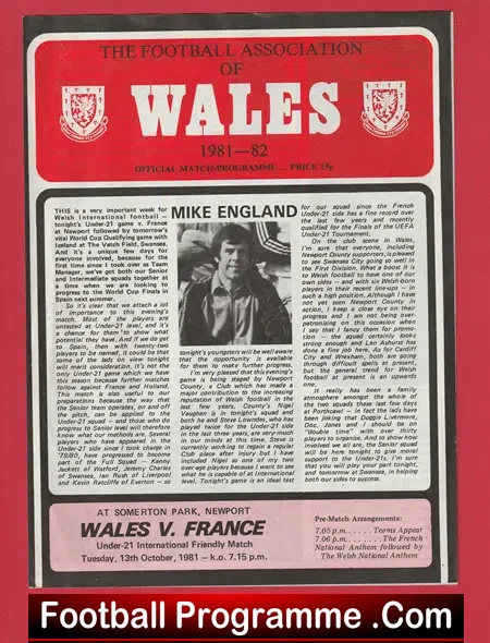Wales v France 1981 – Under 21 at Somerton Park Newport