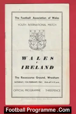 Wales v Ireland 1961 – Youth International at Wrexham