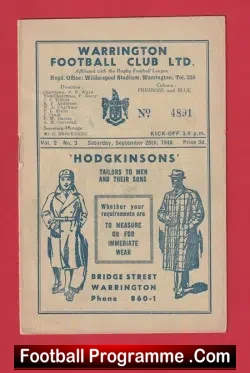Warrington Rugby v Huddersfield 1948 - 1940s - rugby programme
