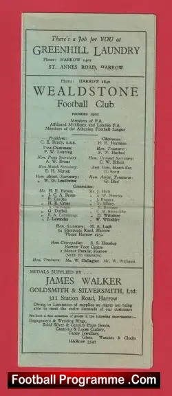 Wealdstone v Leytonstone 1948 – 1940s Programme