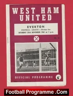 West Ham United v Everton 1961 - Print Error - football programme