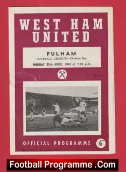 West Ham United v Fulham 1962 - football programme