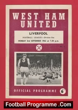 West Ham United v Liverpool 1962 - football programme