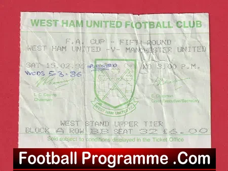 West Ham United v Manchester United 1986 – Football Ticket Postp