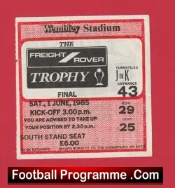 Wigan Athletic v Brentford 1985 – Members Cup Final Ticket