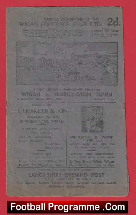 Wigan Rugby v Workington Town 1951 – 1950s Semi Final