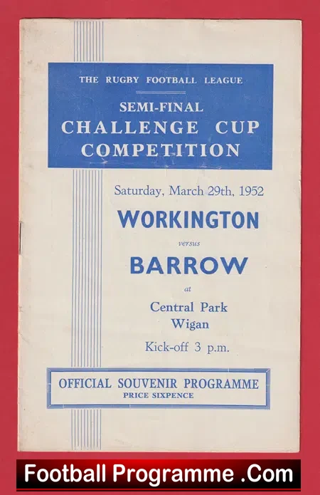 Workington Town Rugby v Barrow 1952 – Challenge Cup Semi Final