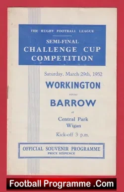 Workington Town Rugby v Barrow 1952 – Challenge Cup Semi Final