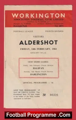 Workington v Aldershot 1964 - football programme