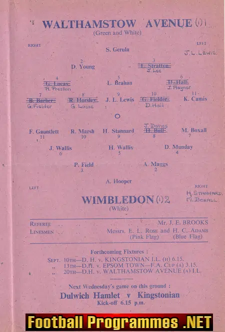 Walthamstow Avenue v Wimbledon 1952 - Cup Final Dulwich Hamlet