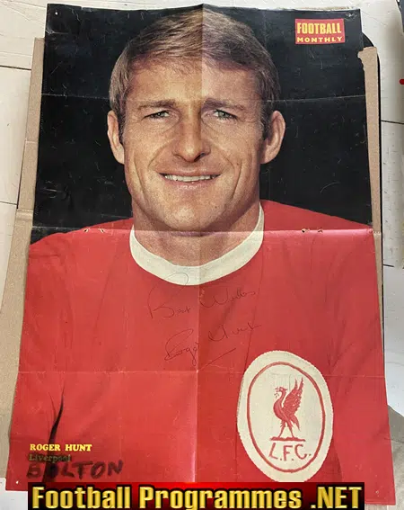 Liverpool Roger Hunt Signed Wall Poster Picture 1970s