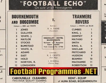 Bournemouth v Tranmere Rovers 1968