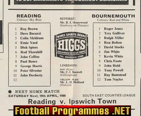 Reading v Bournemouth 1969