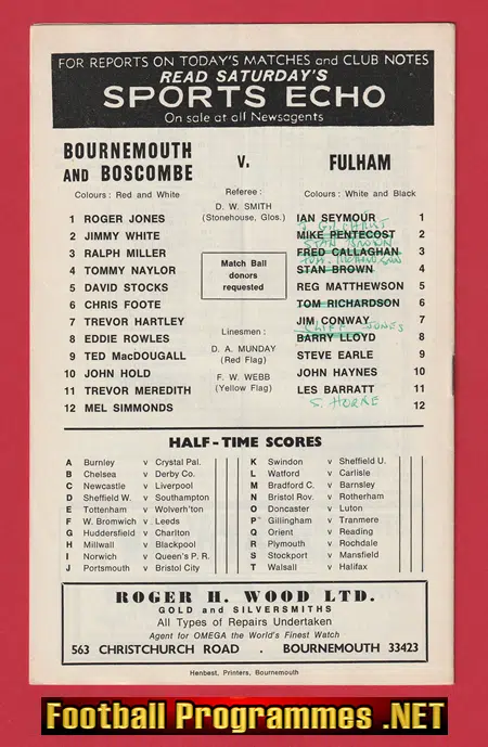 Bournemouth v Fulham 1969