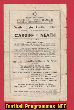 Neath Rugby v Cardiff 1946 – Official Rugby Programme 1940s