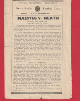 Neath Rugby v Maested 1950 – Official Rugby Programme 1950’s