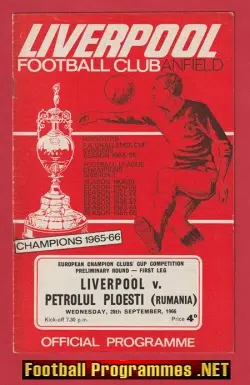 Liverpool v Petrolul Ploesti 1966 – European Cup – Romania Team