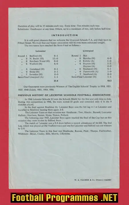 Leicester v Liverpool 1965 - School Boys Semi Final Replay